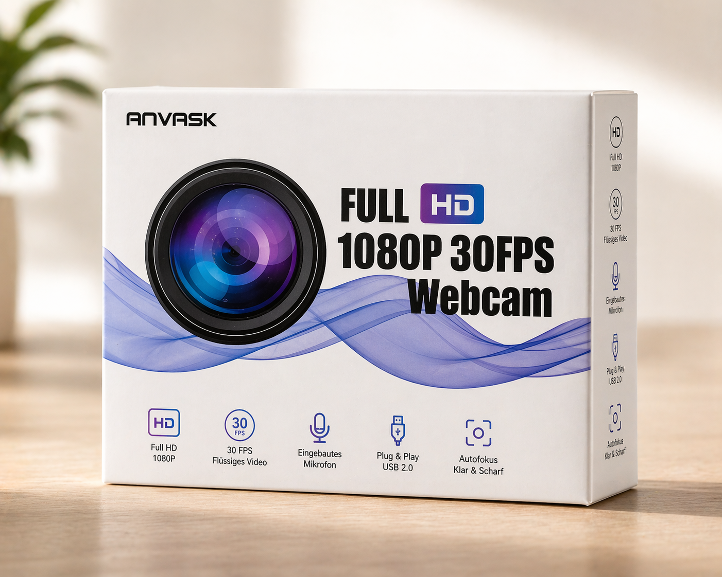 Anvask Webcam Full HD 1080p – 30fps USB Kamera mit Mikrofon