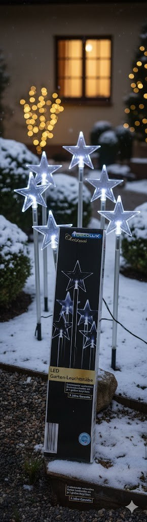 Deco Lux LED Garten-Leuchtstäbe mit Acrylstern – kaltweiß, IP44, Neu