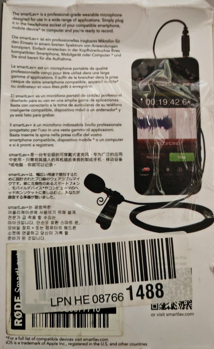 RØDE SmartLav+ Lavalier Mikrofon Smartphone Ansteckmikrofon TRRS Aufnahme A8