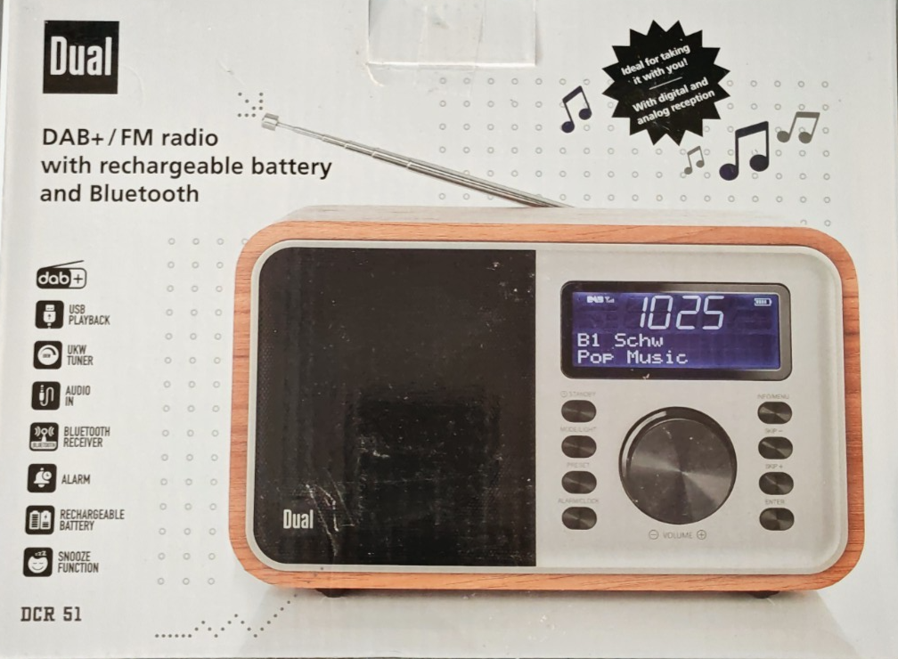 Dual DCR51 DAB+ Radio Bluetooth UKW Wecker Akku Digitalradio Tischradio A08