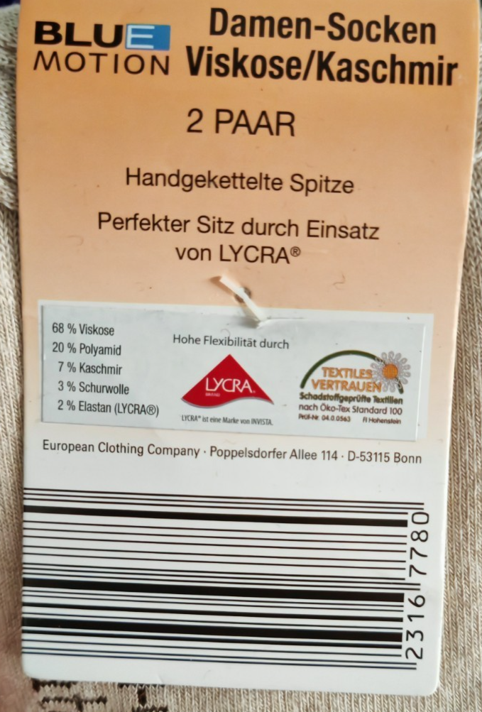 Blue Motion Damen Socken 2 Paar Beige Gr. 39-42 Viskose Kaschmir weich