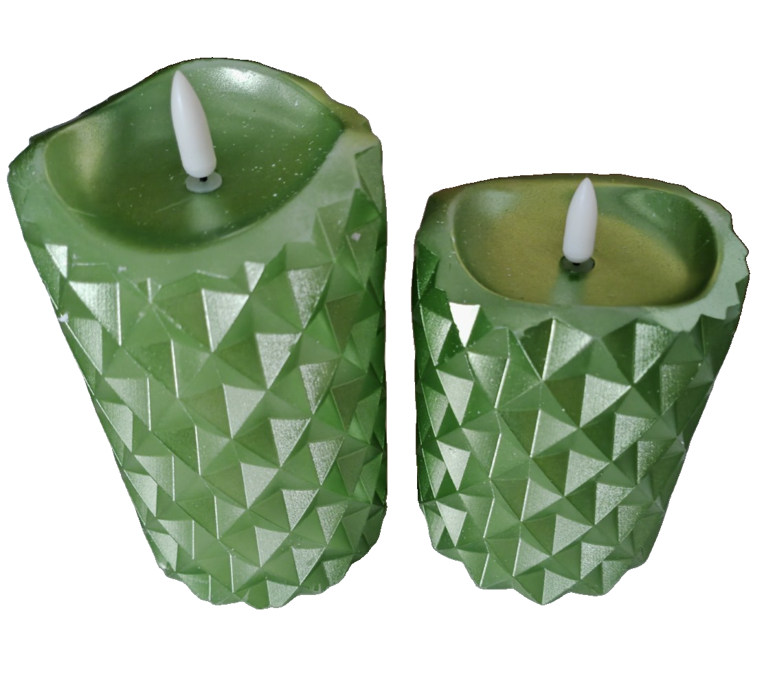 LED-Kerze grün LED-Kerzen Diamant-Prägung 12x7 cm 17x7 cm Set 2er HA33