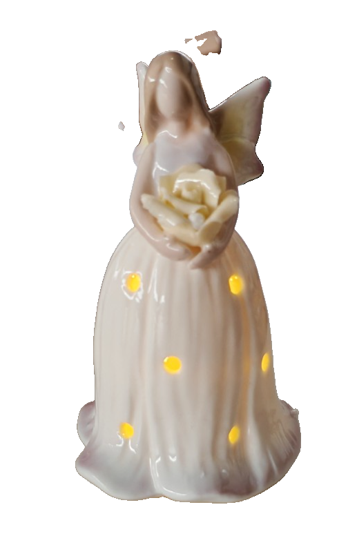 LED Engel Figur mit Rose Keramik 10 cm beleuchtet Schutzengel Deko B3