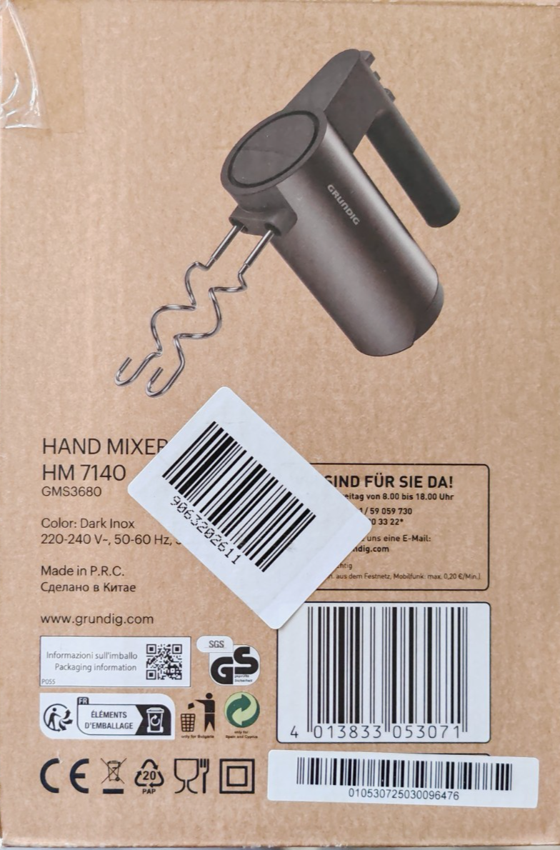 Grundig HM 7140 Handmixer 500W Edelstahl Rührgerät Turbo Knethaken Rührbesen C3