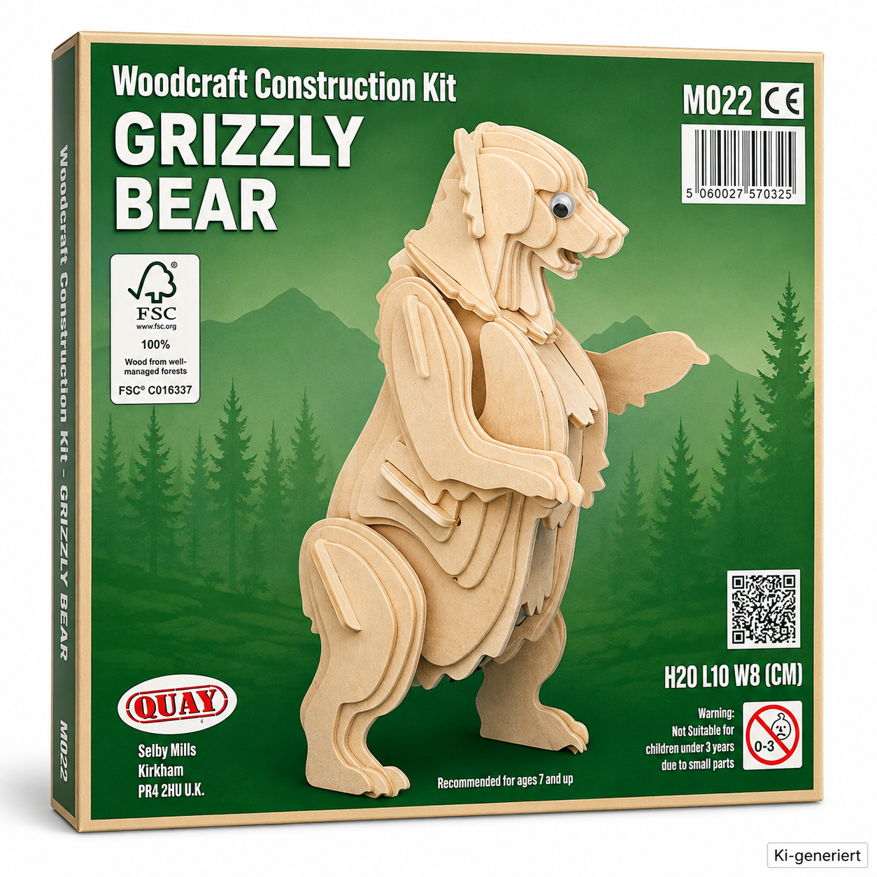QUAY M022 Grizzly Bear Holzbausatz 3D Bär Woodcraft Construction Kit FSC D4