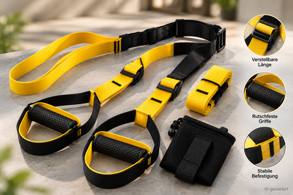 Foneso Schlingentrainer Suspension Trainer Fitness Ganzkörpertraining Gelb E2