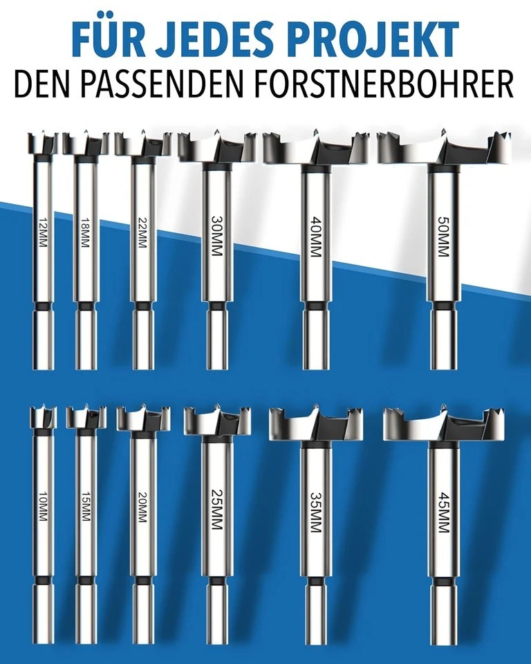STONEREEF Forstnerbohrer Set 12-tlg Holzbohrer Bohrersatz Astlochbohrer Holz A1