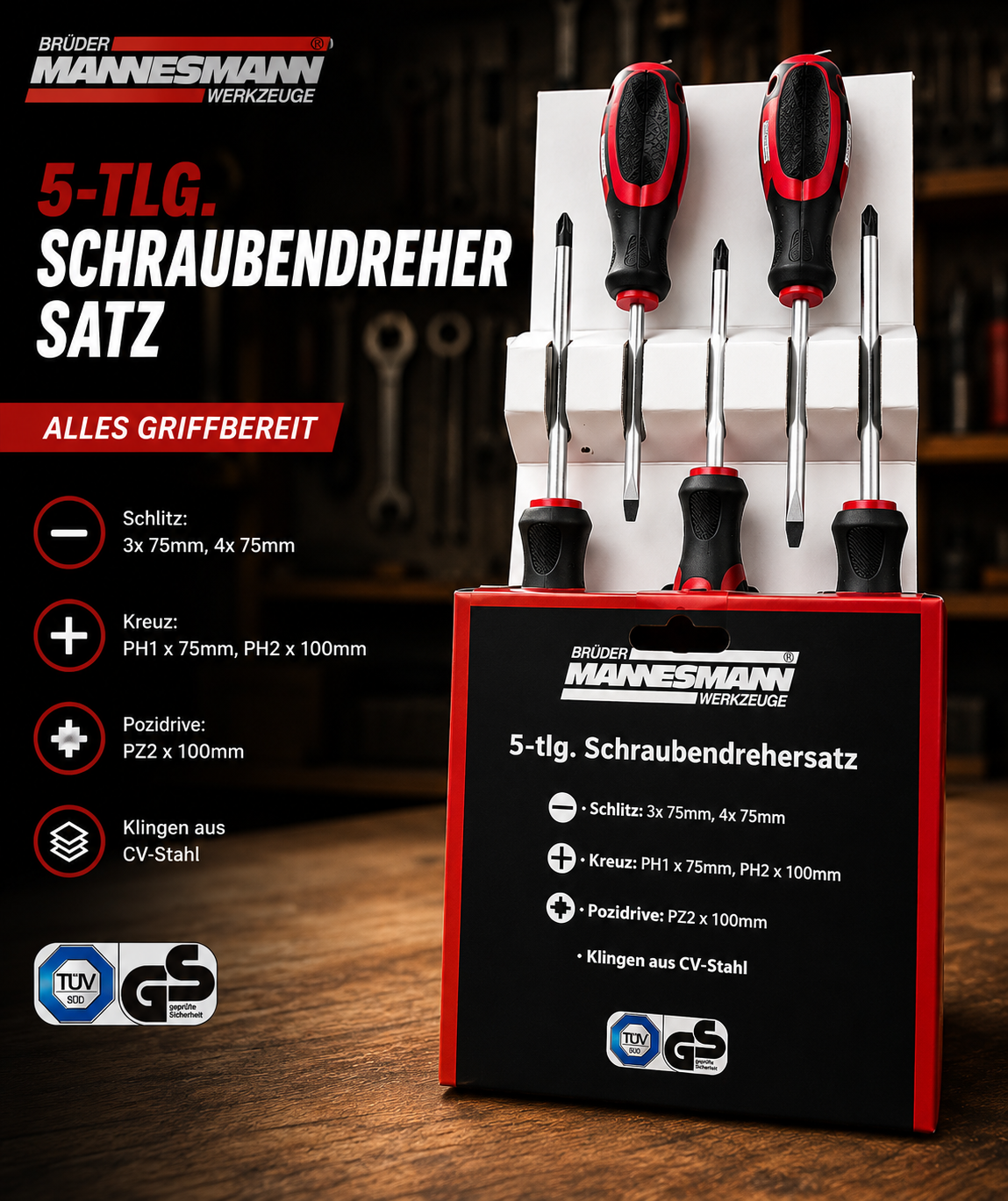 Brüder Mannesmann M11305 Schraubendreher Set 5tlg CrV Stahl Werkzeug Profi