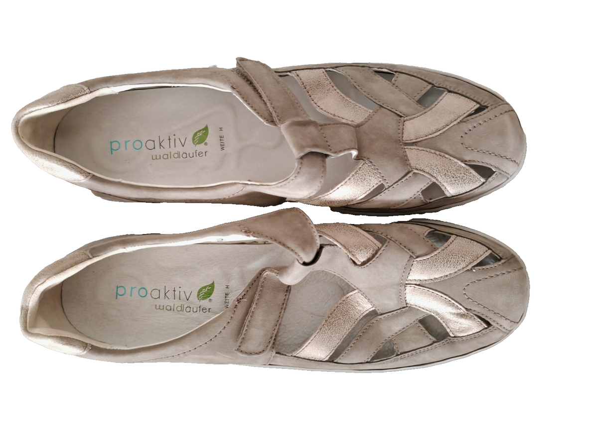 Waldläufer Proaktiv Damen Halbschuhe Gr. 42 Beige Leder Klett Weite H G2