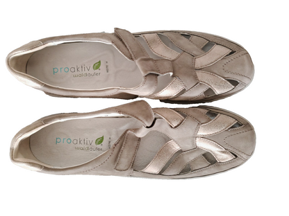 Waldläufer Proaktiv Damen Halbschuhe Gr. 42 Beige Leder Klett Weite H G2