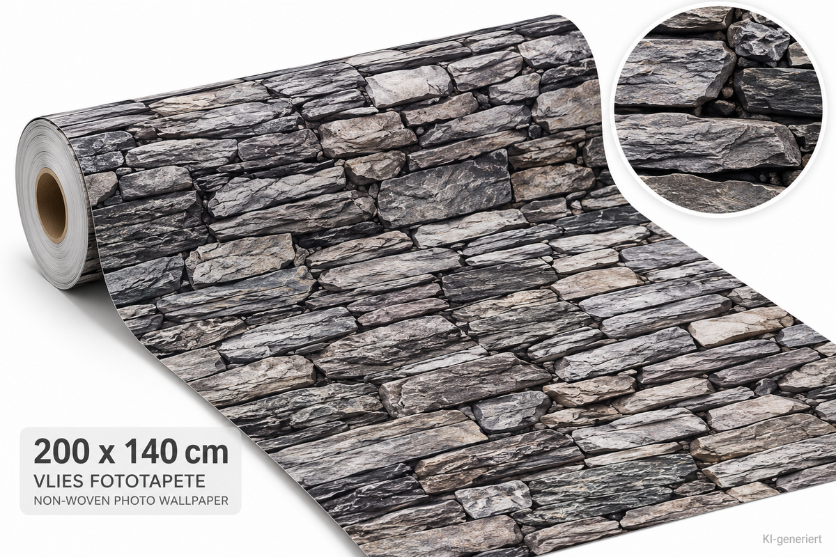 ENKii Vlies Fototapete Steinwand Grau Bruchstein 200x140 cm Premium Plus E2
