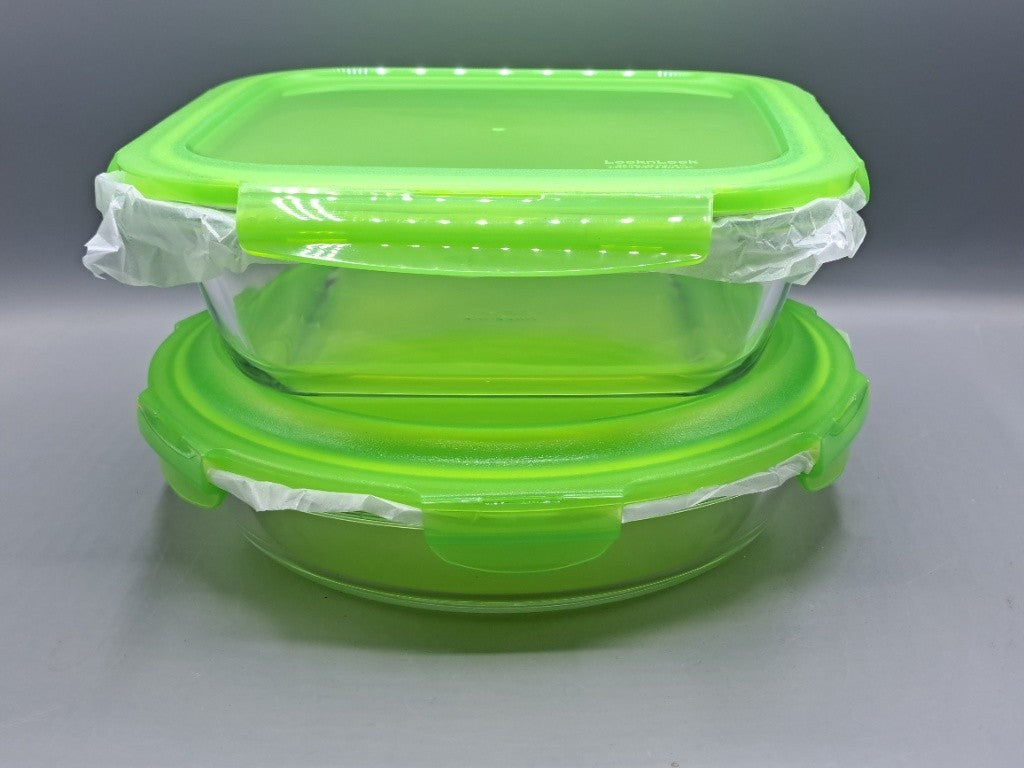 LocknLock Borosilikatglas Set 1,6l & 1,8l Grün | Ofenform & Auflaufform Deckel