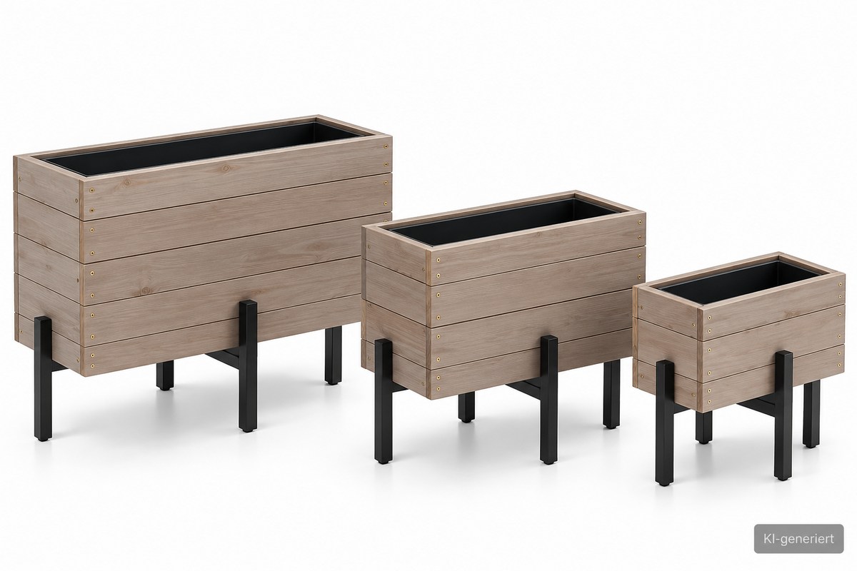 Tchibo 3er Set Blumenkasten Hochbeet Pflanzkasten Tanne Grau mit Beinen HA6