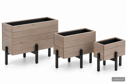 Tchibo 3er Set Blumenkasten Hochbeet Pflanzkasten Tanne Grau mit Beinen HA6