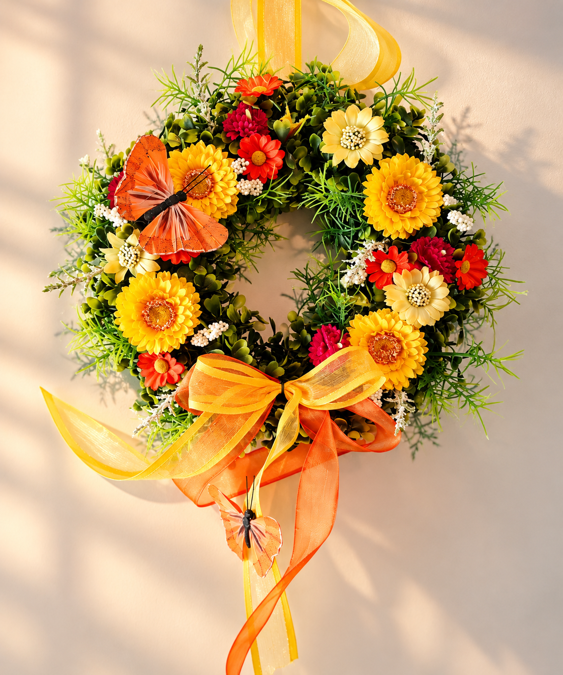 TEWA Türkranz Blumenkranz Gelb Orange 26 cm Frühlingskranz Sommerkranz Deko E6