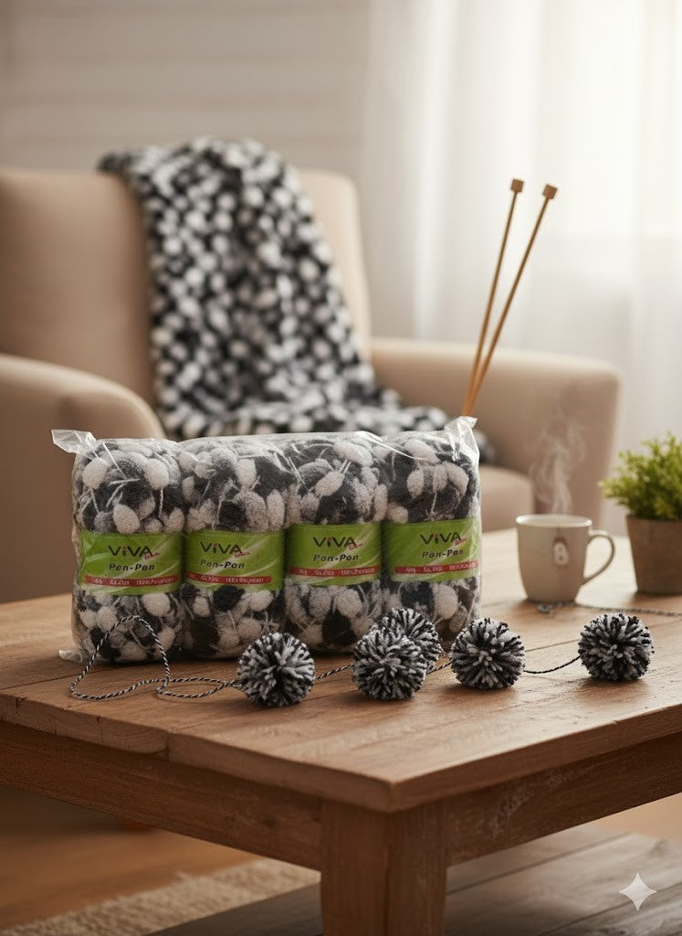 Viva Fashion Pon-Pon Wolle 8x50g, 25m, 100% Polyester, Mix Set