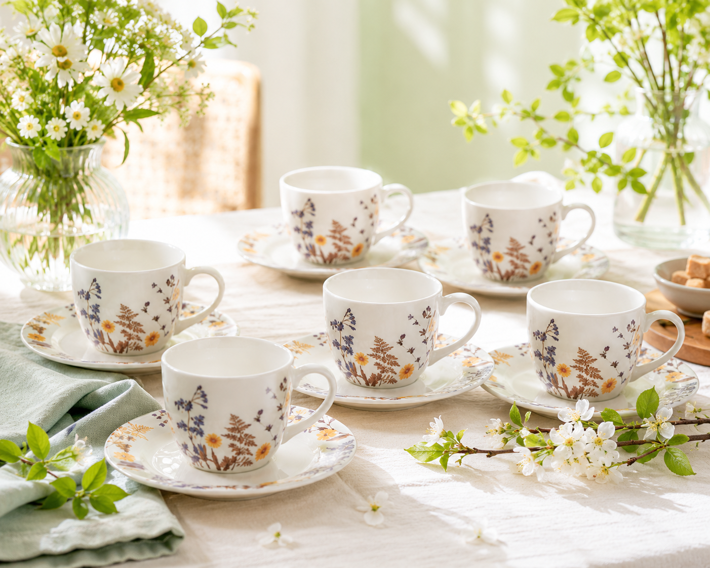 Weltbild Kaffeeservice Wildblumen 12tlg Tassen Teller Unterteller Set