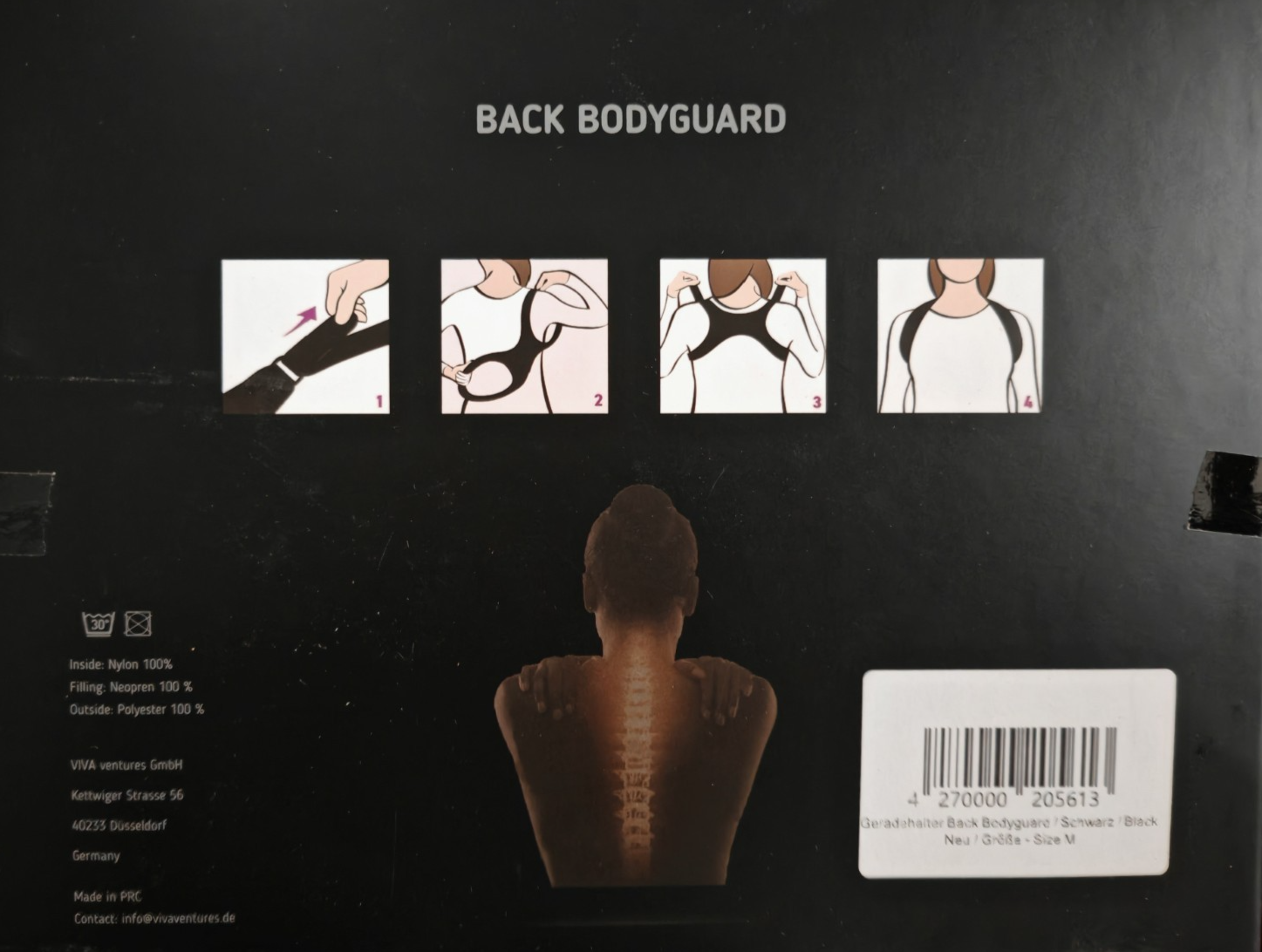 Back Bodyguard Rückenbandage Schwarz Größe M Rückenstütze Haltungskorrektur C2