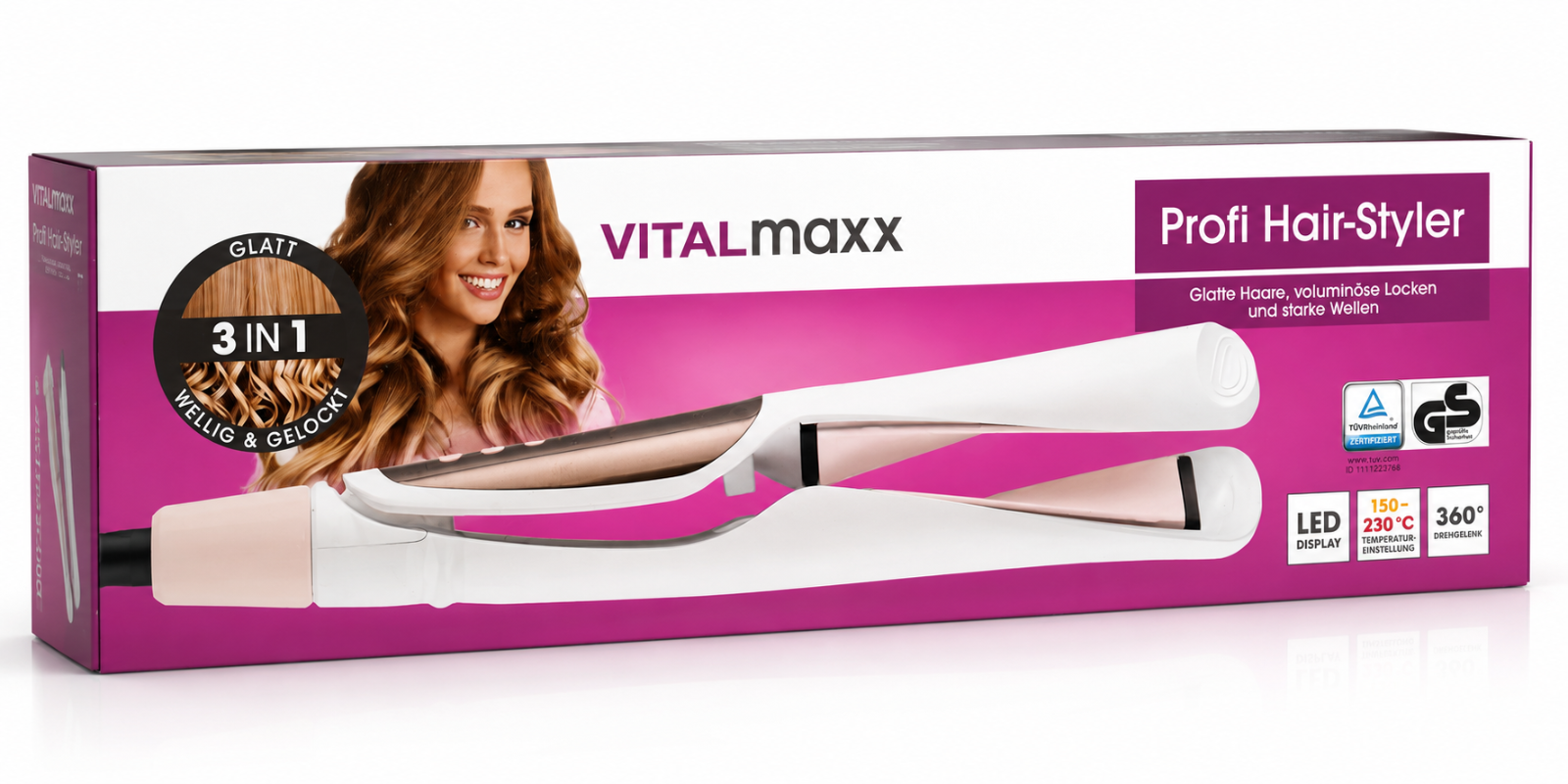 VITALmaxx Profi Hair Styler Lockenstab Glätteisen Locken & Glätten Haarstyle C1
