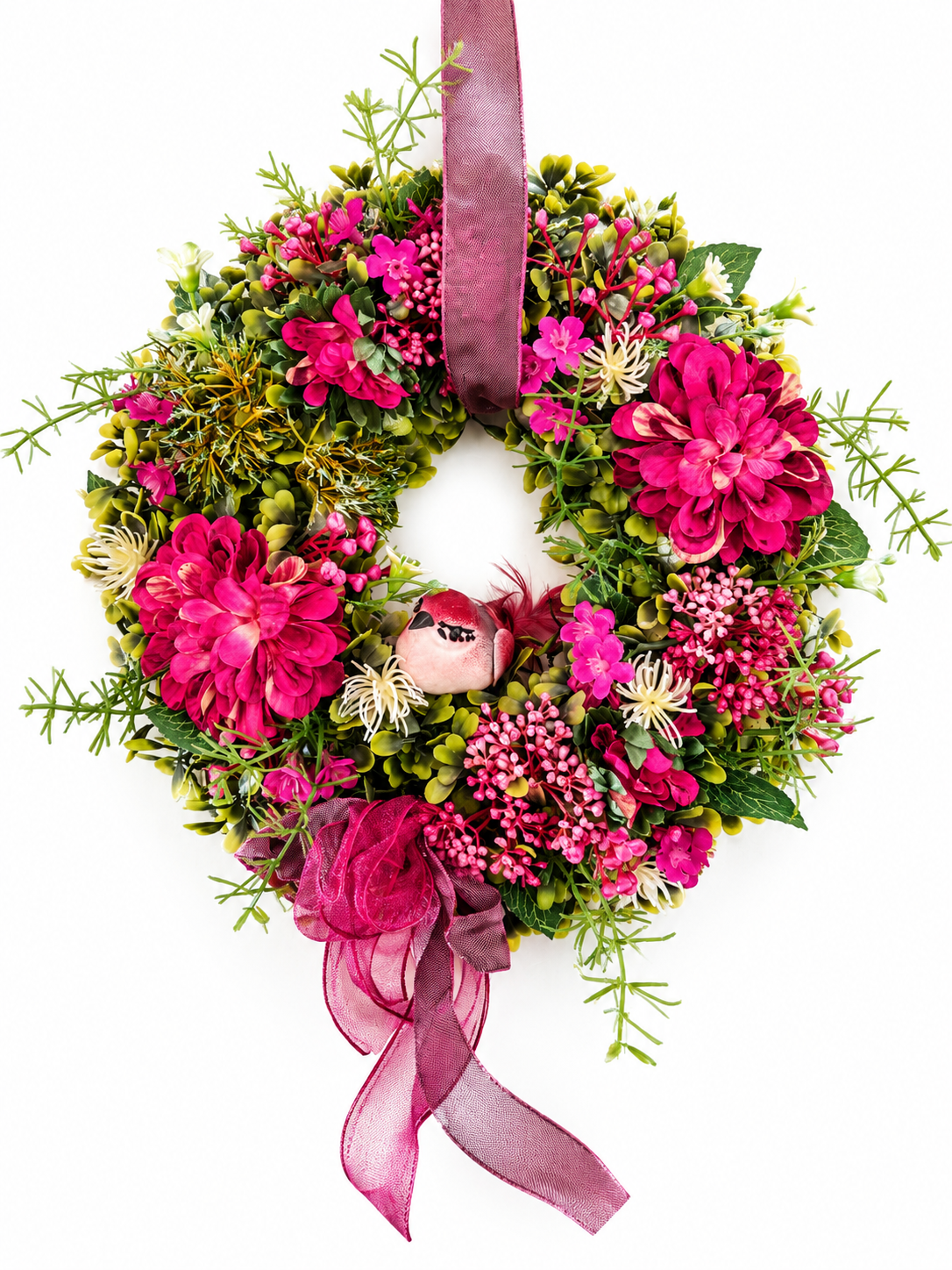 Türkranz Blumenkranz Pink Rosa mit Vogel Kunstblumen Frühling Sommer Deko C4
