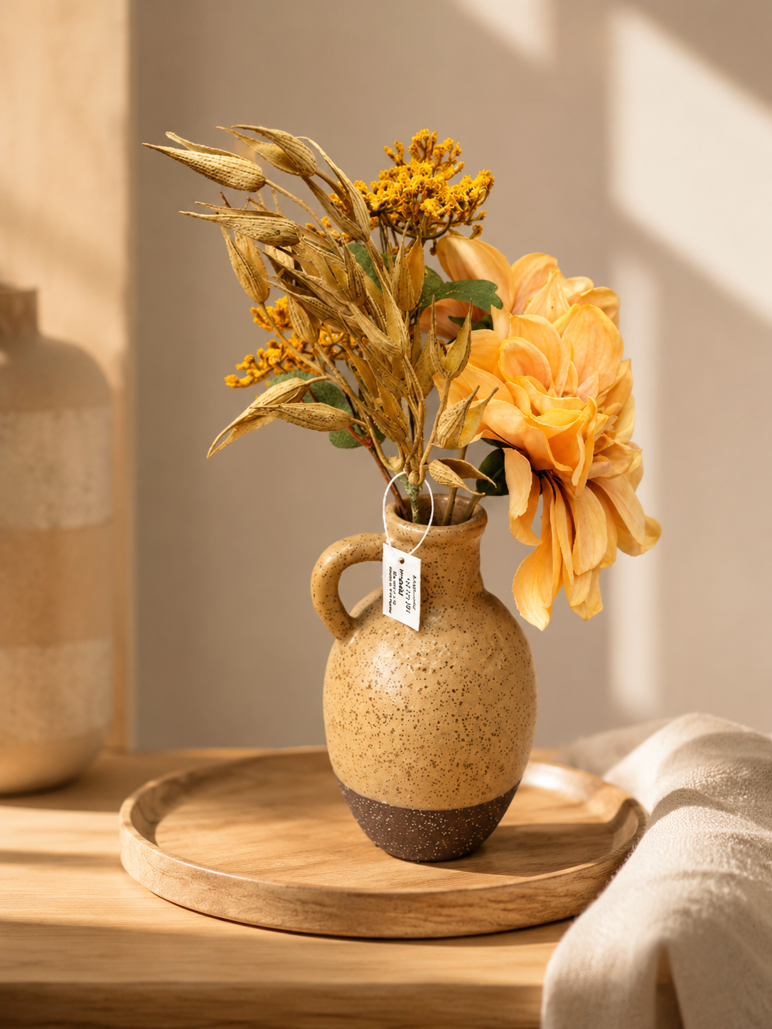 Kunstblumenstrauß Dahlie mit Vase Kunstblumen Blumenstrauß Deko Wohnzimmer P1