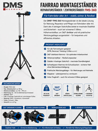 DMS FMS-360 Fahrrad Montageständer Reparaturständer 4-Bein Stativ Werkstatt HA32
