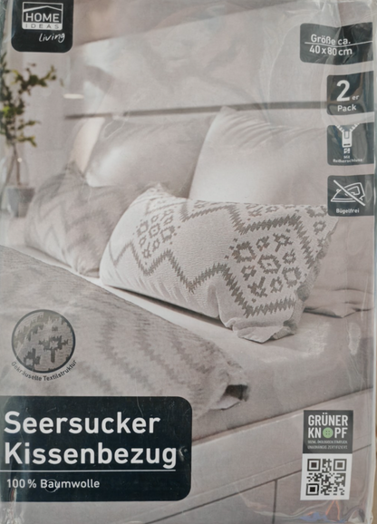 Home Ideas 2x Seersucker Kissenbezug 40x80 cm Baumwolle Reißverschluss Grau E3