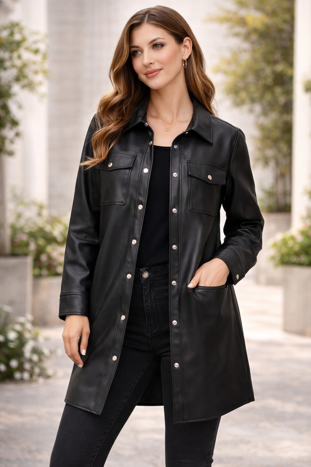 Iconic by Marina Hoermanseder Damen Jacke Schwarz Lederoptik elegant