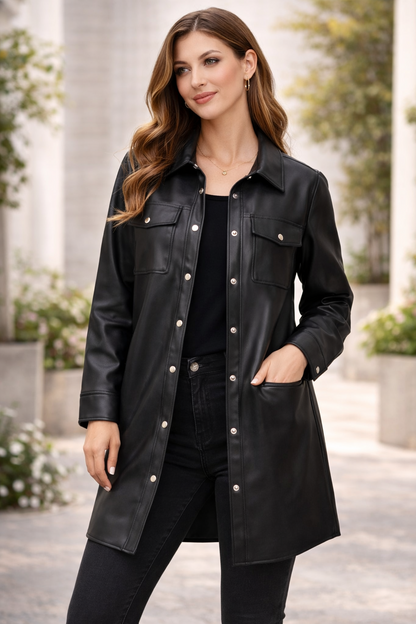Iconic by Marina Hoermanseder Damen Jacke Schwarz Lederoptik elegant