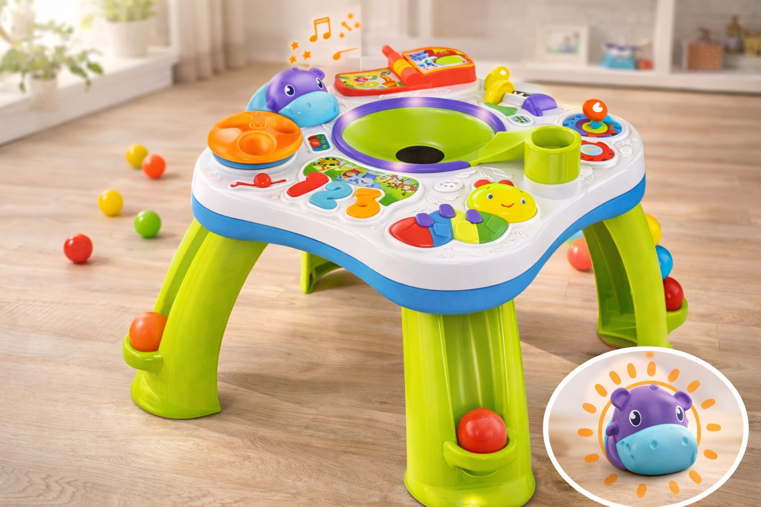 Bright Starts Spieletisch Get Rollin Grün Baby Spielcenter Musik Licht Lernspiel
