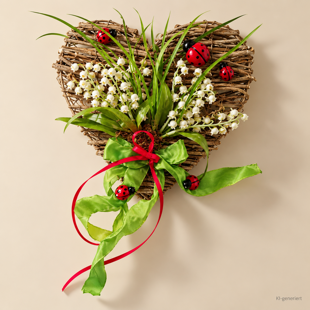 Weidenherz 25 cm Maiglöckchen Marienkäfer Türkranz Frühlingsdeko B3