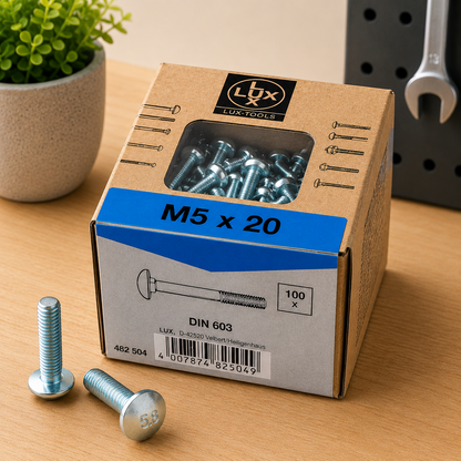 Lux Schlossschrauben verzinkt M5x20mm 100x Rundkopf metrisch Gewinde