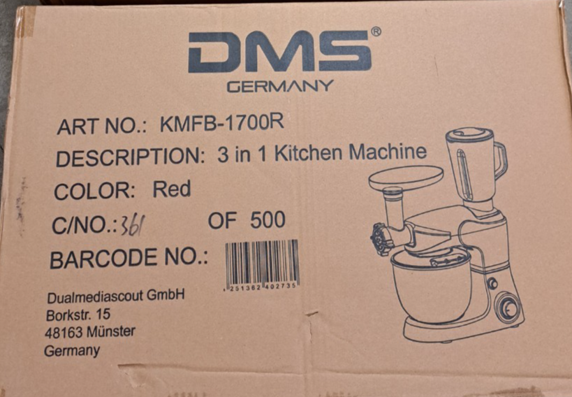 DMS 3in1 Küchenmaschine, 5L Rühr- & Knetmaschine mit Edelstahlschüssel 💥🍰