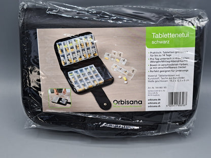 Tablettenetui Tablettenbox  14Tage 19,2 x 12,5 x 6 cm  Schwarz  Orbisana