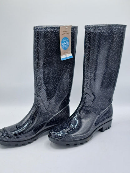 Sorbetto Accessori Gummistiefel, Stivale Joy, Schwarz mit Herzen, Größe 38,