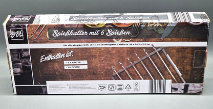 Grillspieß Set Edelstahl – Spießhalter mit 6 Spießen BBQ