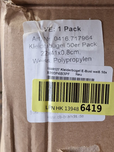Kleiderbügel 50er Pack, 22x41x0,8, Weiss, Polypropylen