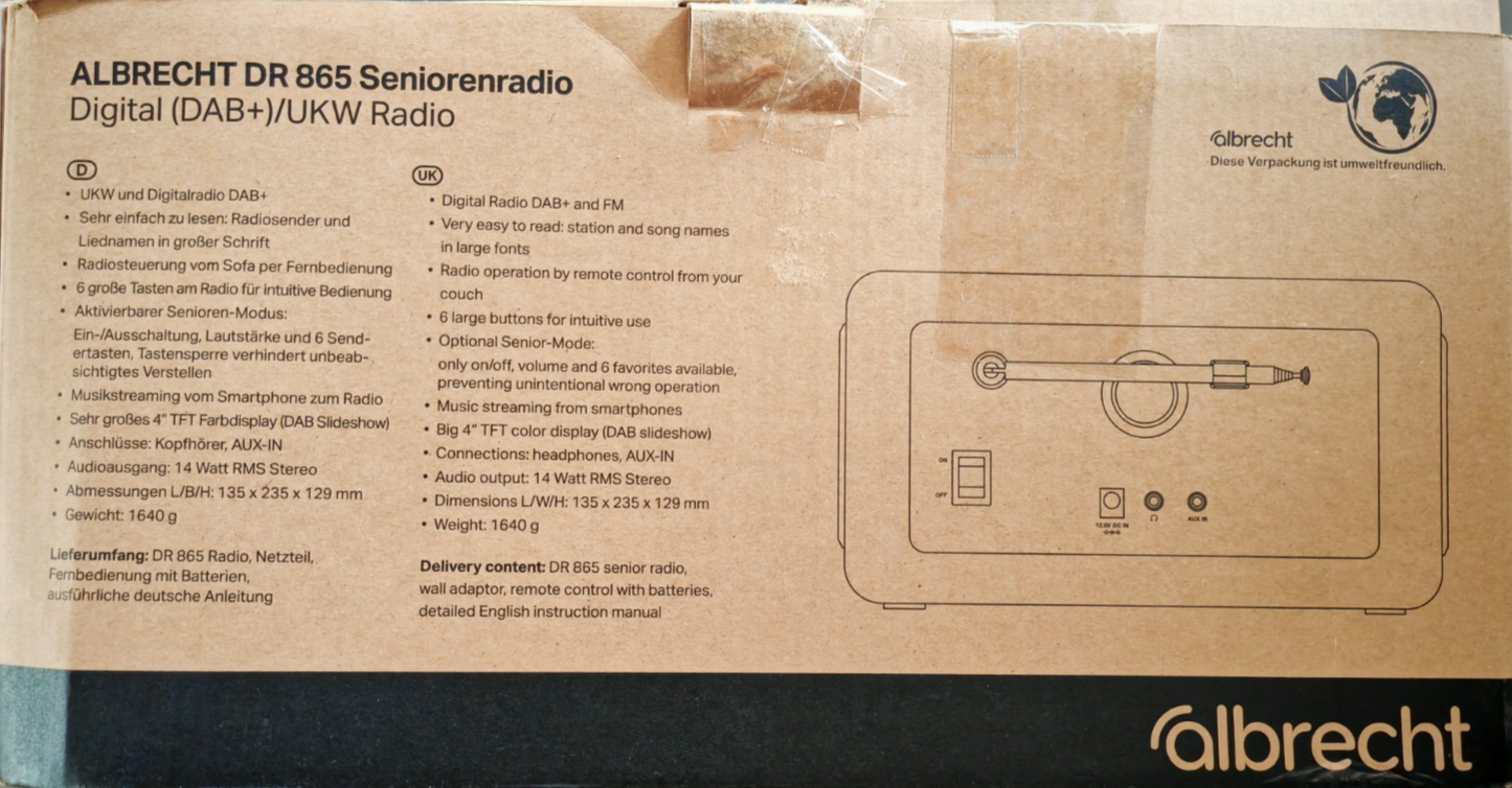 Albrecht DR865 Seniorenradio DAB+ UKW Farbdisplay Kompaktanlage Radio ASA A09