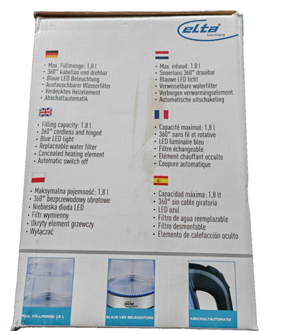 Elta Blue Light Wasserkocher 1,8L LED Beleuchtung Abschaltautomatik
