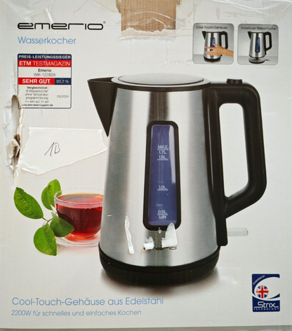 Emerio Wasserkocher 1,7L 2200W Cool Touch Edelstahl Schwarz BPA-frei HO-A5