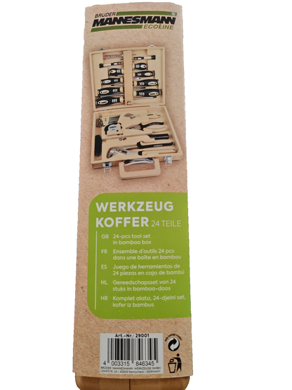 Brüder Mannesmann Werkzeugsatz 24tlg Bambuskoffer FSC Werkzeug Heimwerker