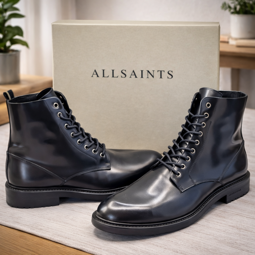 AllSaints Pollido Lace Up Boot Damen Leder Schwarz Gr. 42 Stiefeletten