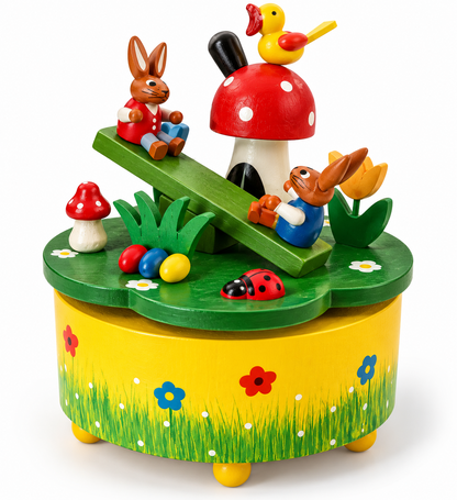 My Flair Spieluhr Osterhasen Wippe Holz Melodie Osterdeko 12 cm B2
