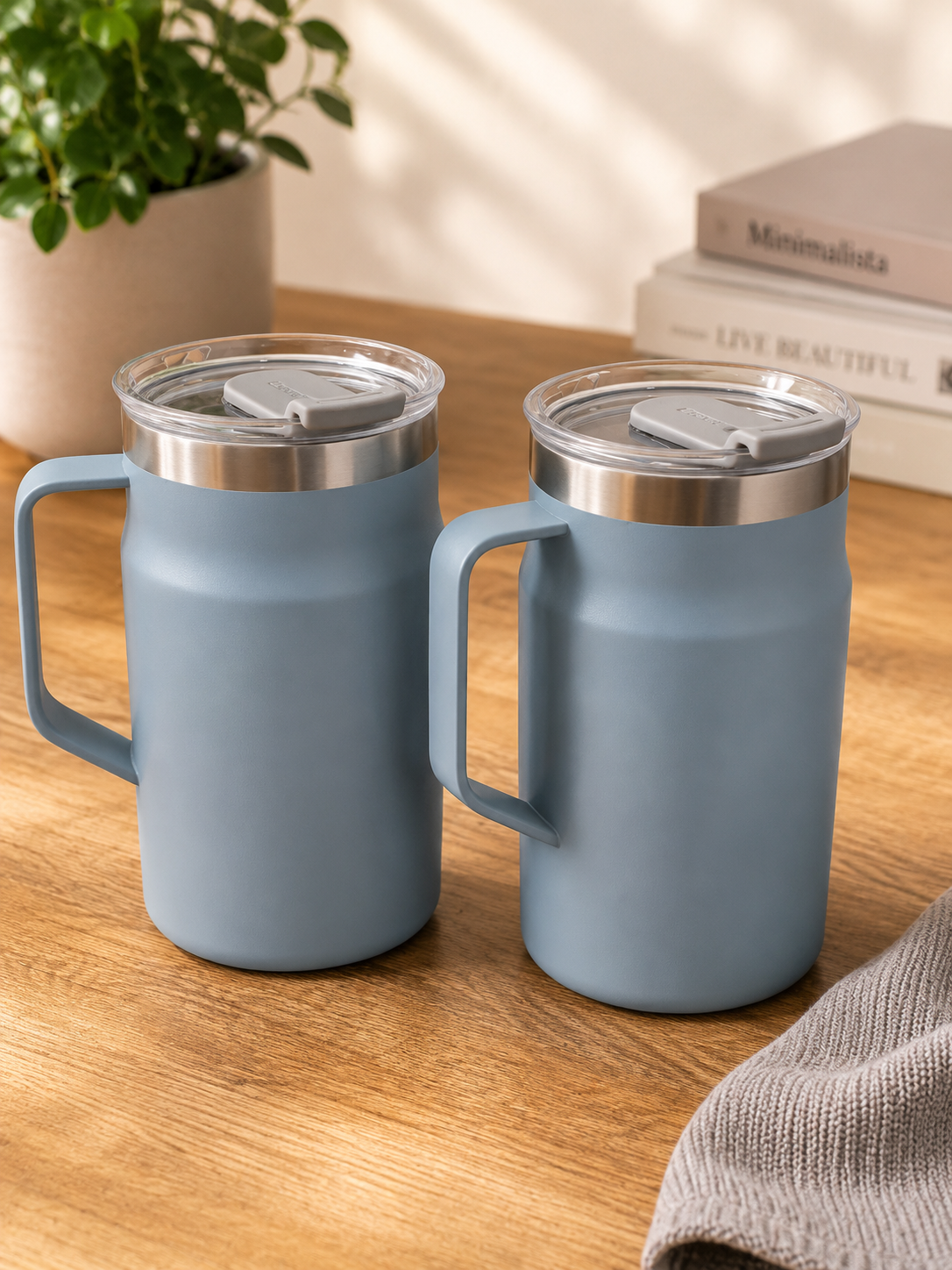 LocknLock Thermobecher 2er Set Edelstahl 600 ml Blau Isolierbecher Thermo B4