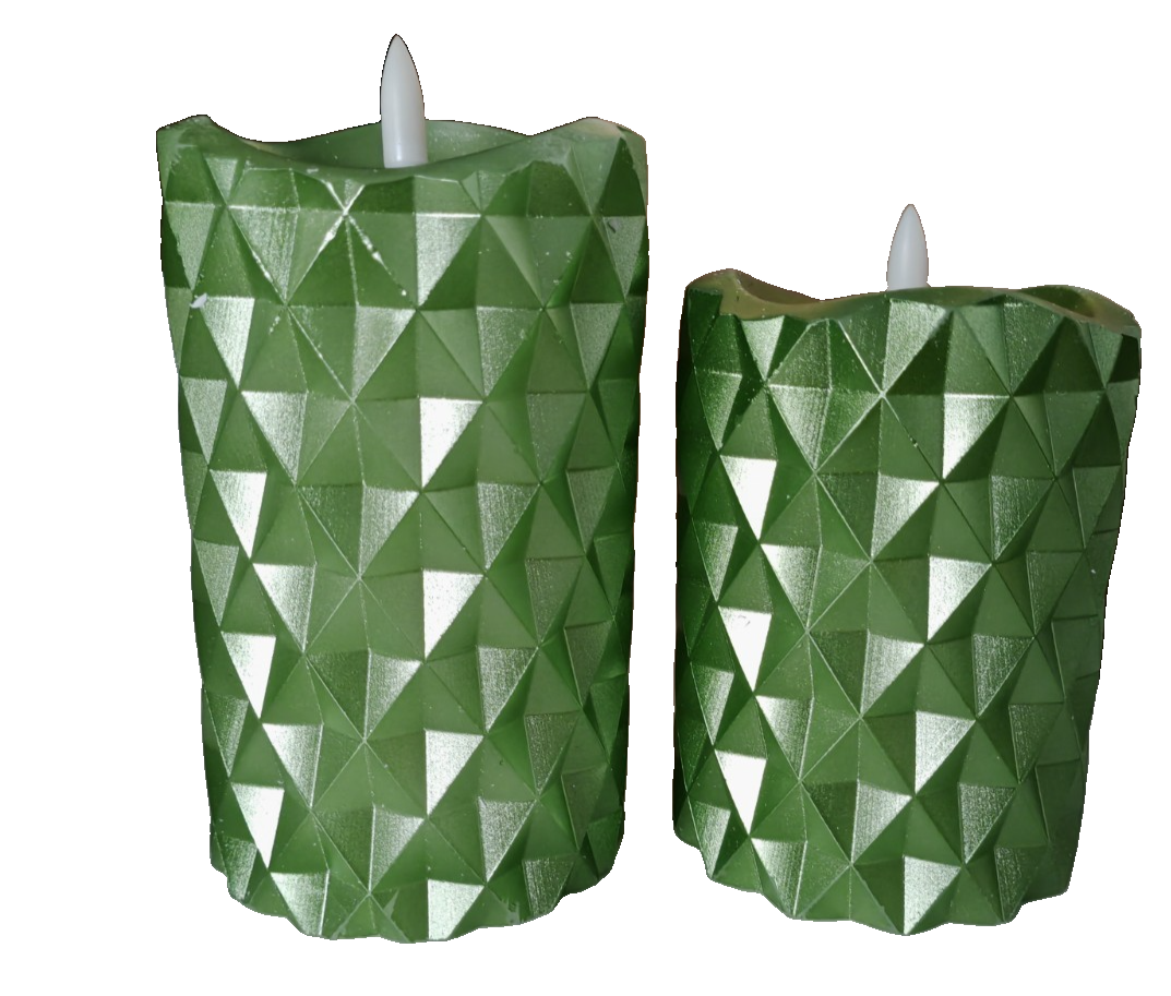 LED-Kerze grün LED-Kerzen Diamant-Prägung 12x7 cm 17x7 cm Set 2er HA33
