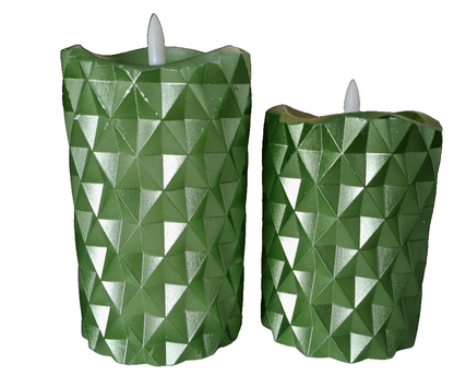 LED-Kerze grün LED-Kerzen Diamant-Prägung 12x7 cm 17x7 cm Set 2er HA33