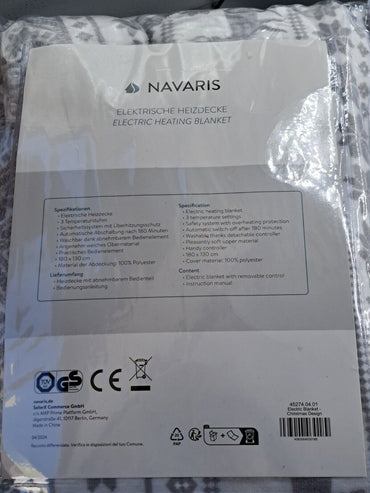 Navaris Elektrische Heizdecke, 180x130, Waschbar, 3 Stufen