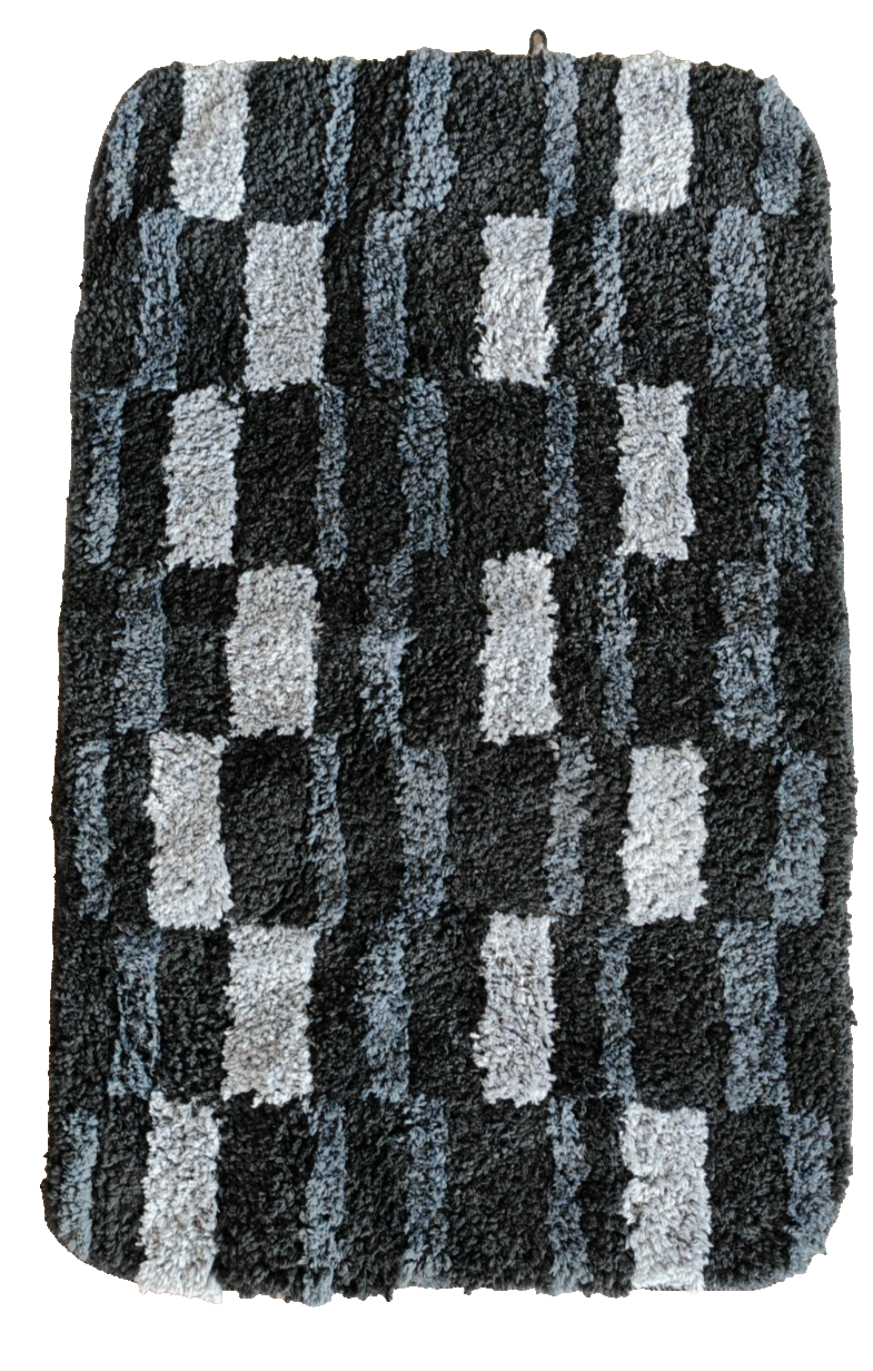 Hochflor Badteppich Badematte 42x78 cm Grau Schwarz Weiß Polyester Waschbar B7