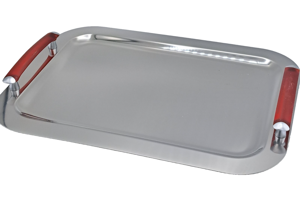 chg Serviertablett Colours Edelstahl 42x30 cm Holzgriffe Tablett Silber B5