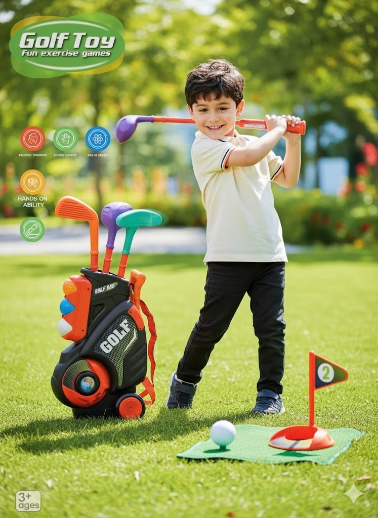 HYAKIDS Kinder Golf Set Spielzeug – 4 Golfschläger + 8 Golfbälle – Neu